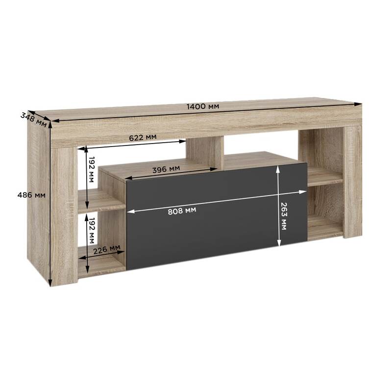 Тумба под телевизор с 4 полками М-ЗОН Джеко 140 Сонома/Нимфея Альба (белый) (MZN-031035)