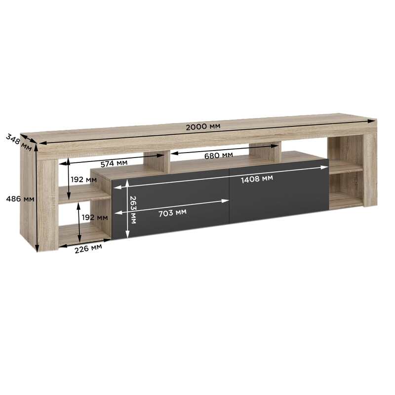 Тумба под телевизор с 5 полками М-ЗОН Джеко 200 Сонома/Нимфея Альба (белый) (MZN-031038)