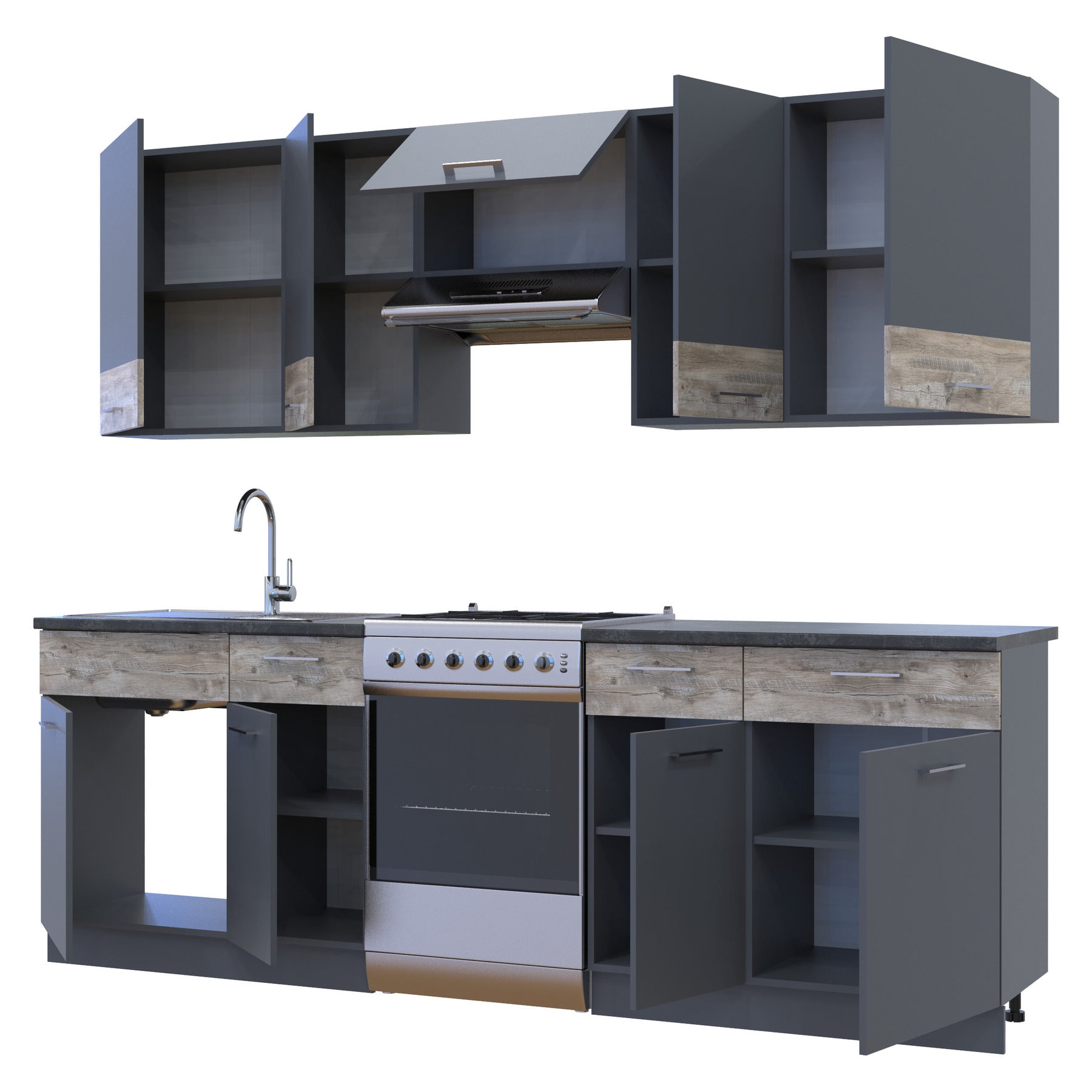 Кухня модульная Лея Doros 260х60х250 см Графит/Дуб клондайк (DRS-011379)