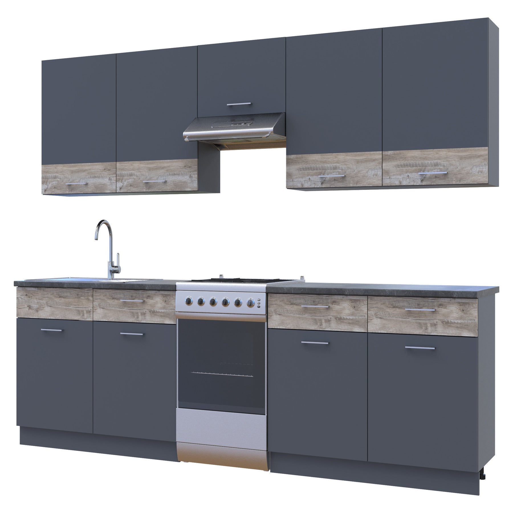 Кухня модульная Лея Doros 300х60х250 см Графит/Дуб клондайк (DRS-011377)