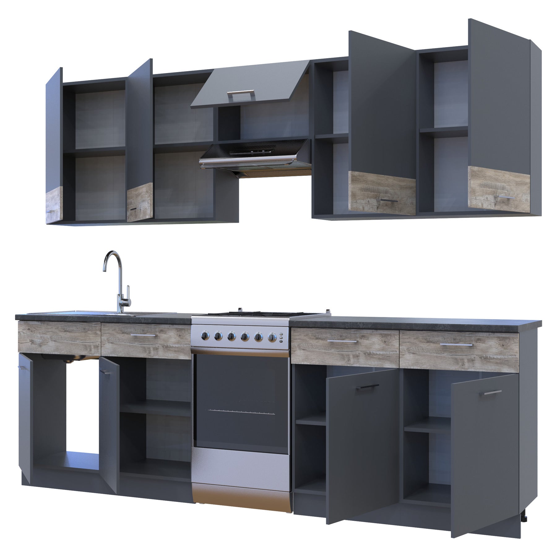 Кухня модульная Лея Doros 300х60х250 см Графит/Дуб клондайк (DRS-011377)