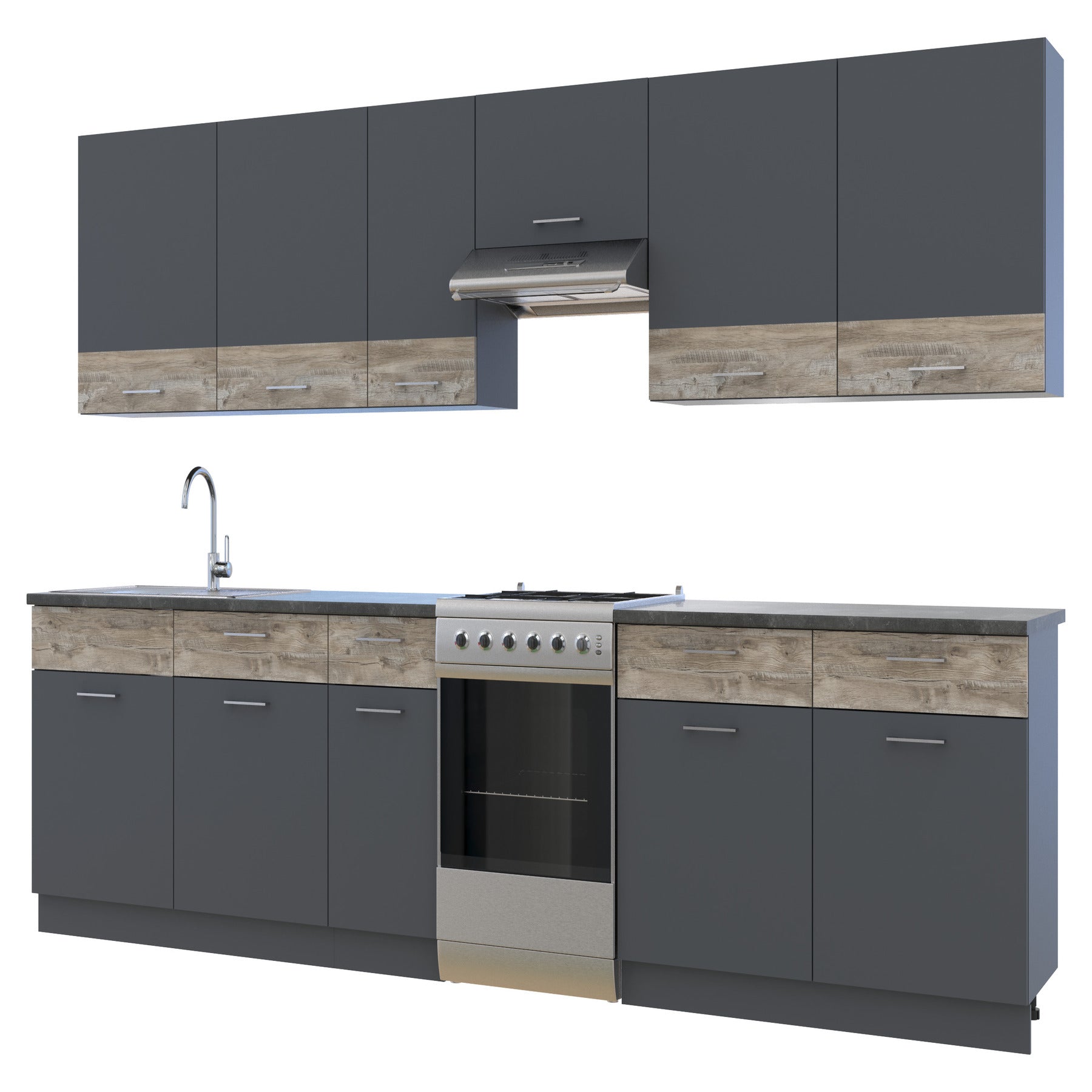 Кухня модульная Лея Doros 340х60х250 см Графит/Дуб клондайк (DRS-011375)