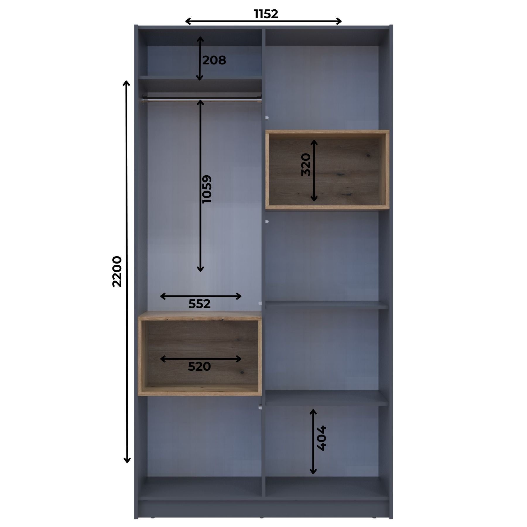 Шкаф для одежды с нишей Doros Дэйл 115,2х52х220 см Графит/Дуб евок (DRS-011281)