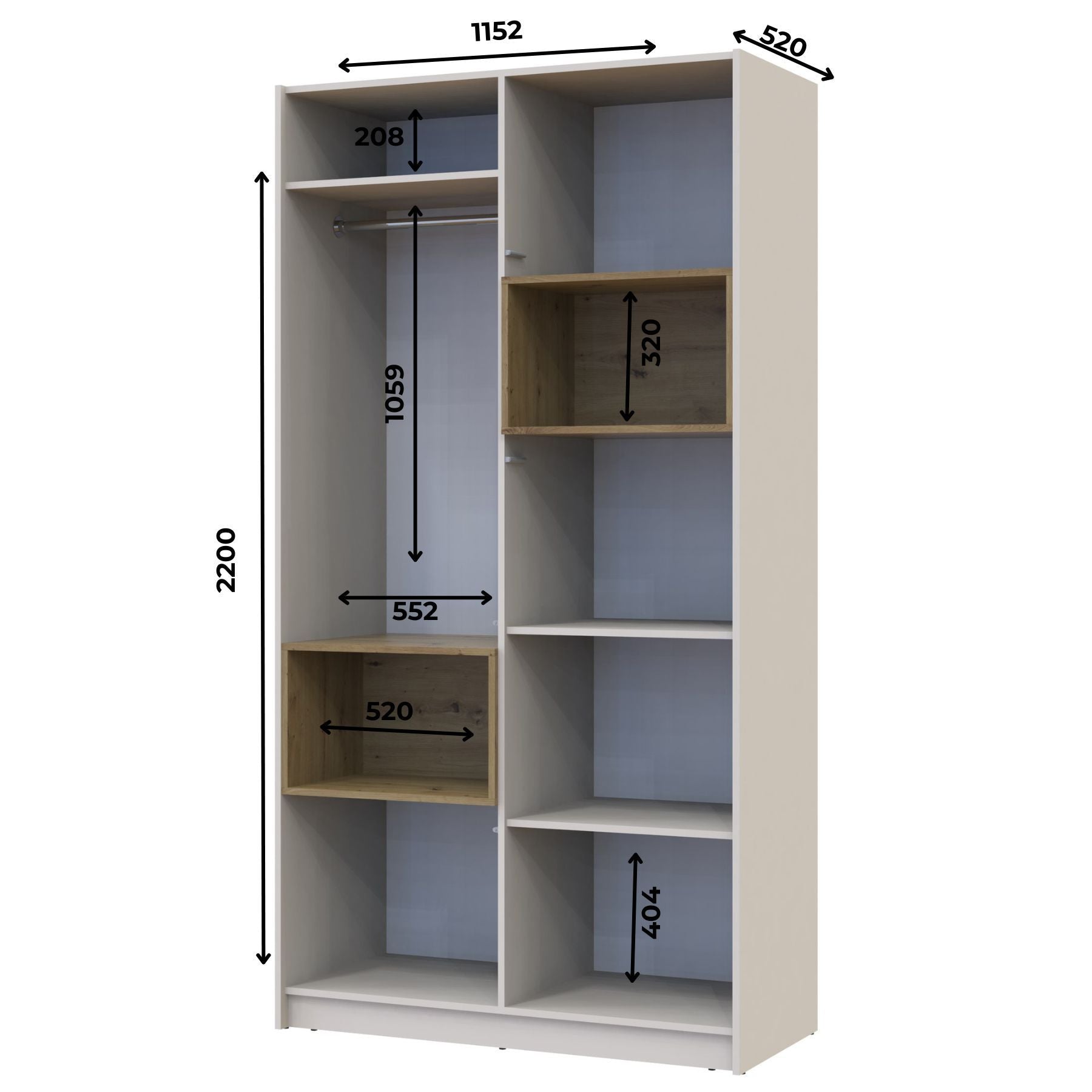 Шкаф для одежды с нишей Doros Дэйл 115,2х52х220 см Кашемир/Дуб артизан (DRS-011284)