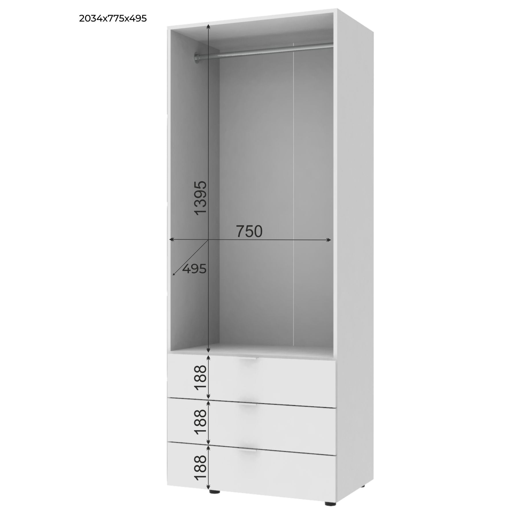 Шкаф распашной для одежды Doros Гелар 77,5х49,5х203,4 см Белый (DRS-011103)