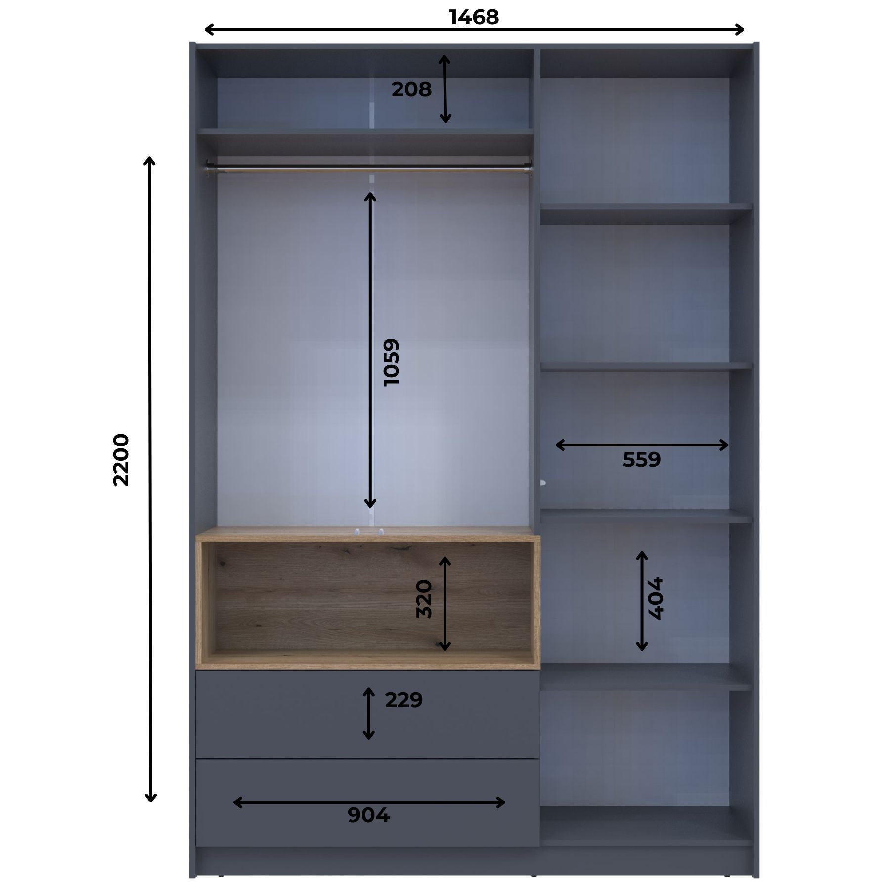 Шкаф для одежды с нишей Doros Дэйл 150х52х220 см Графит/Дуб евок (DRS-011282)