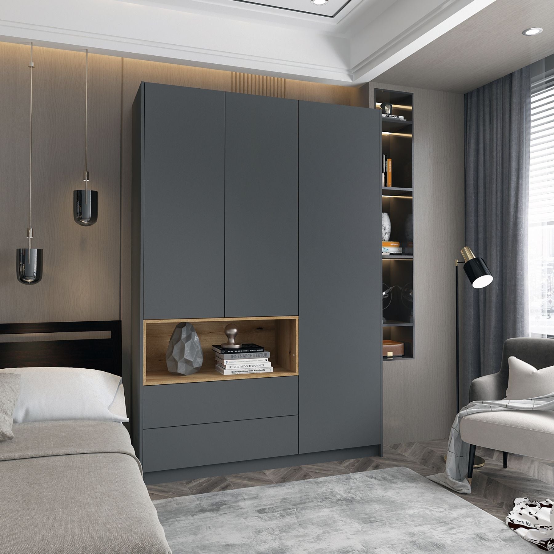 Шкаф для одежды с нишей Doros Дэйл 150х52х220 см Графит/Дуб евок (DRS-011282)