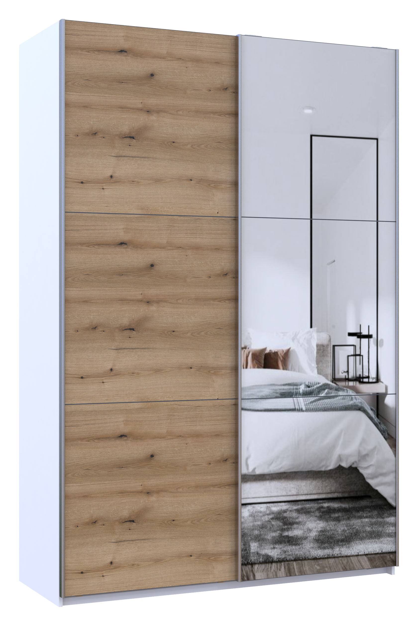 Шкаф-купе двухдверный Doros G-Caiser 160х60х240 см Белый/Дуб евок/1 Зеркало (DRS-011021)