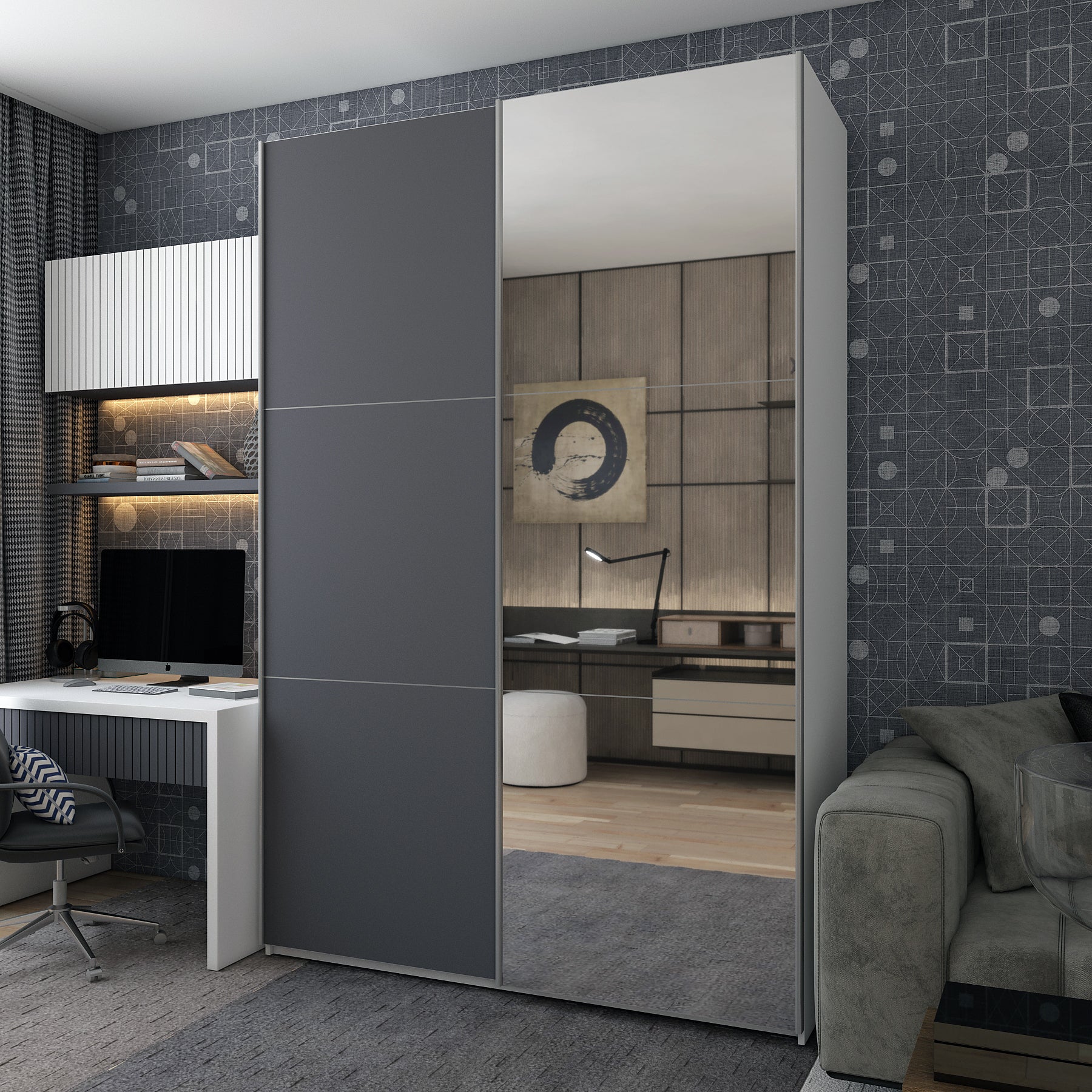 Шкаф-купе двухдверный Doros G-Caiser 180х60х240 см Белый/Графит/Зеркало (DRS-011016)