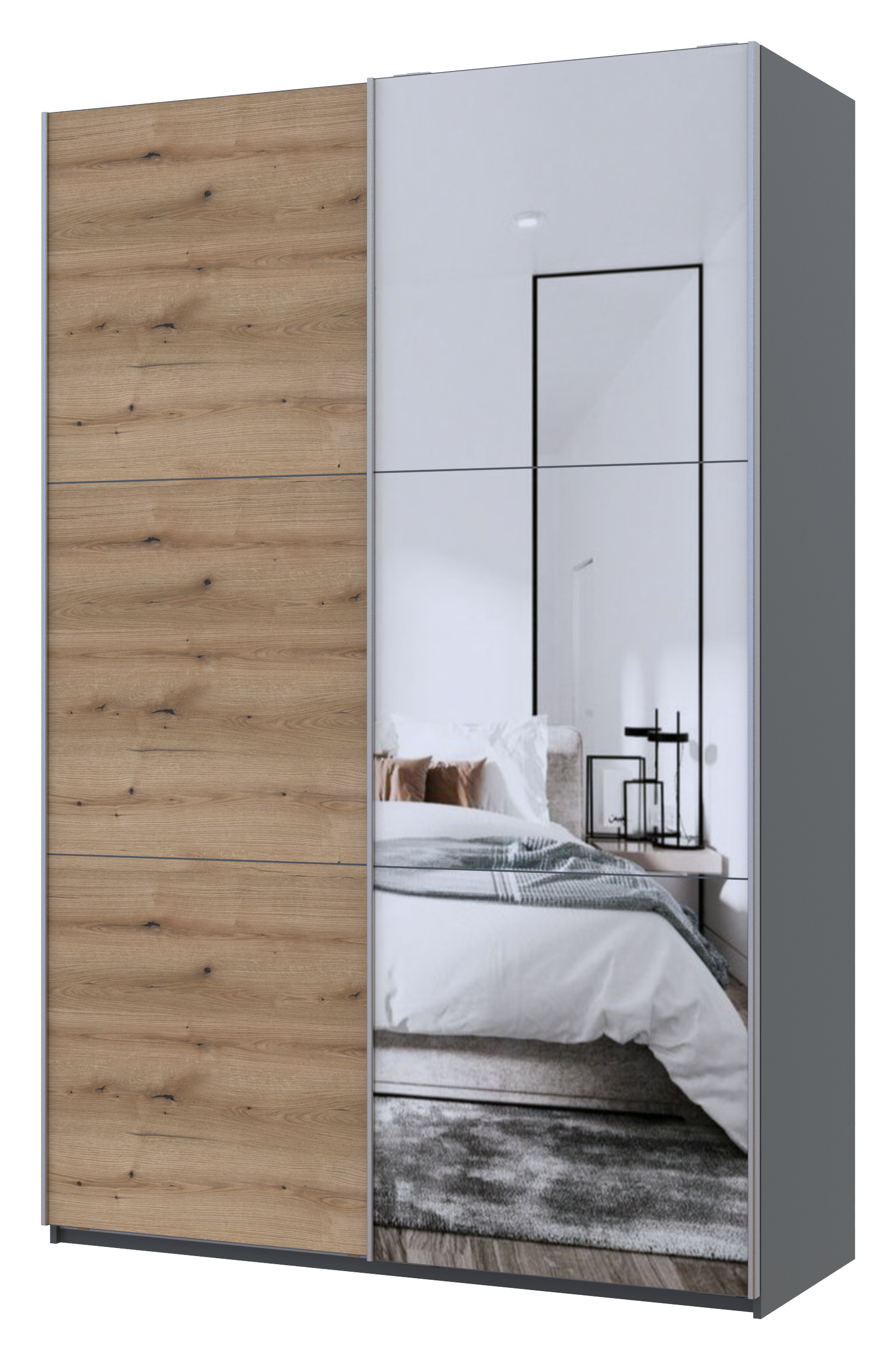 Шкаф-купе двухдверный Doros G-Caiser 160х60х240 см Графит/Дуб евок/1 Зеркало (DRS-011038)