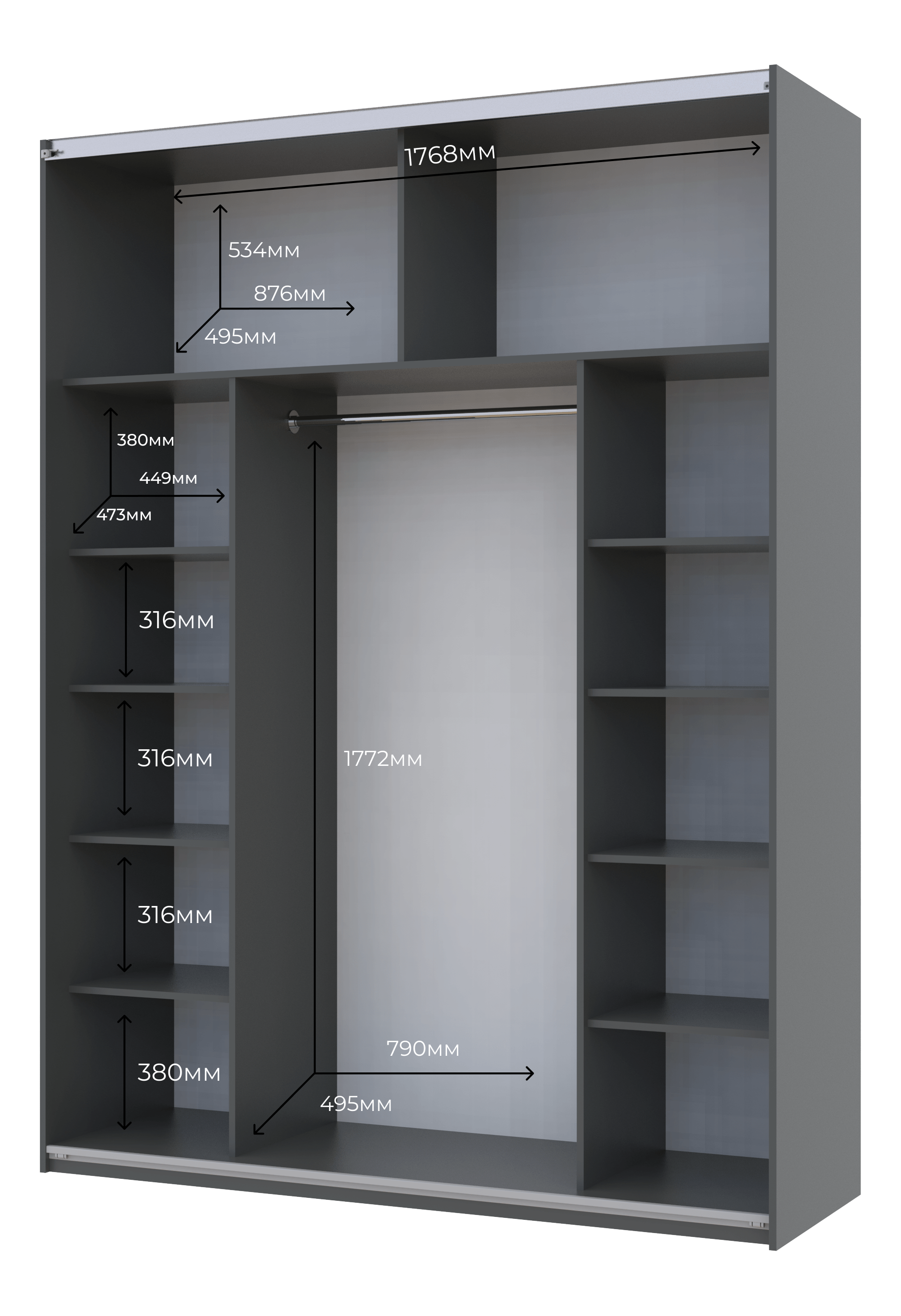 Шкаф-купе двухдверный Doros G-Caiser 180х60х240 см Графит (DRS-011034)