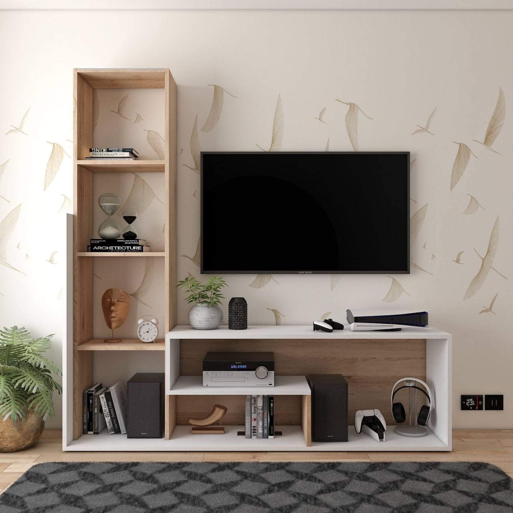 Стенка в гостиную Doros Этана 150х30х150 см Дуб артизан/Белый (DRS-011335)