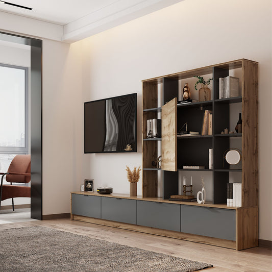 Стенка в гостиную Doros Капри 240х33х153 см Дуб тахо/Графит (DRS-011308)