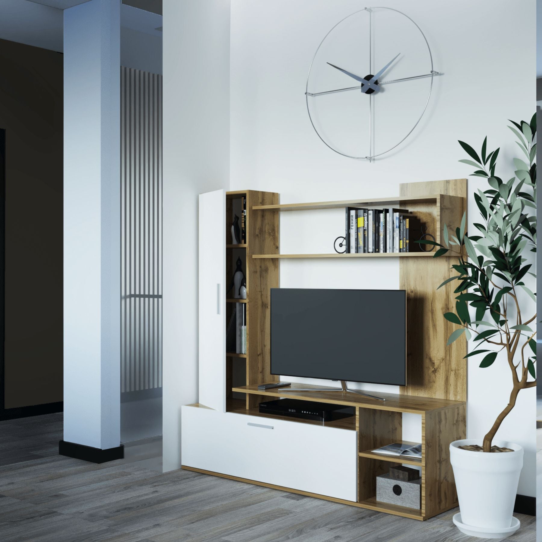 Стенка в гостиную Doros Кона 151х40х147 см Дуб тахо/Белый (DRS-011310)