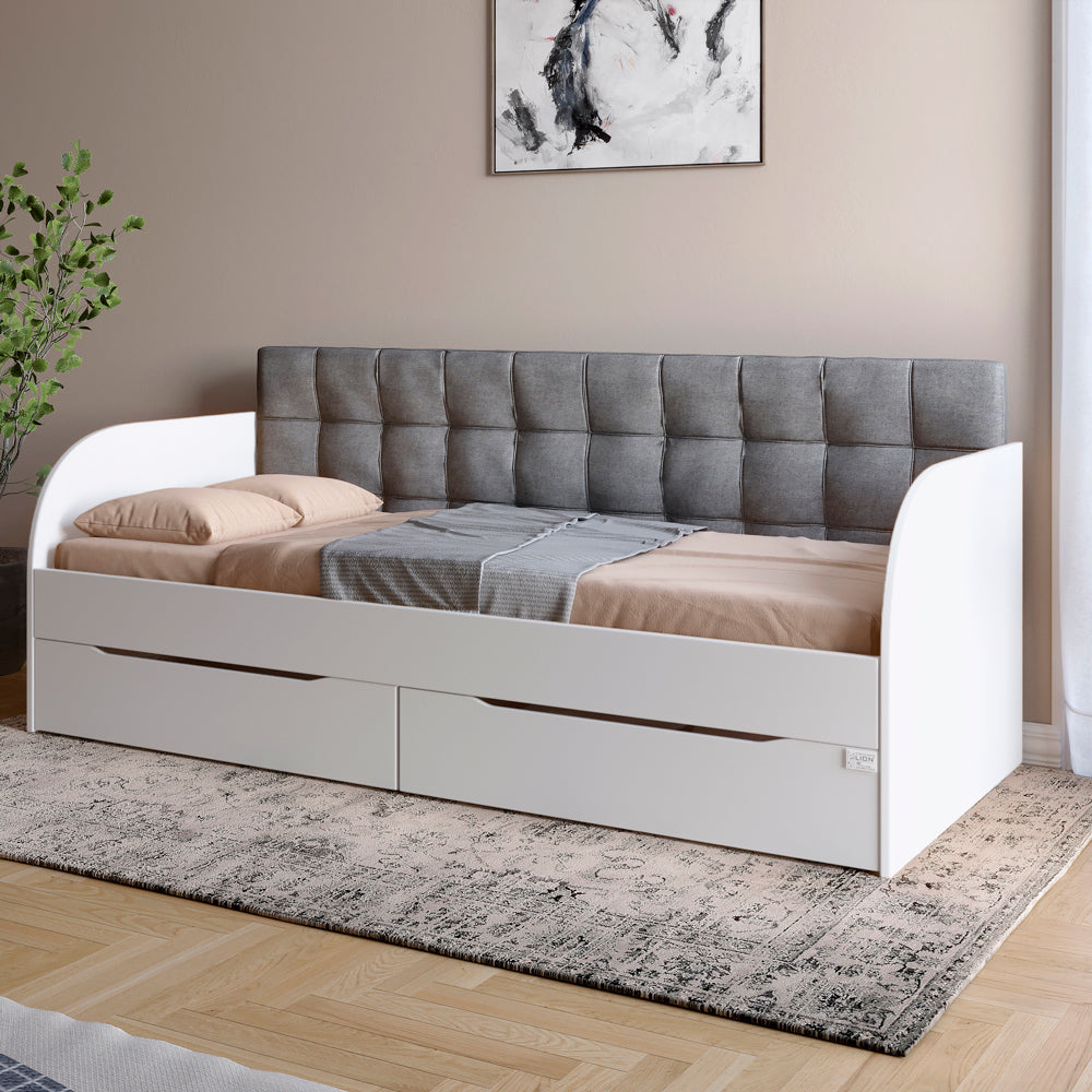 Детская односпальная кровать LION Л-7 с ящиками и ламелями Лили-95 90x200 см Нимфея Альба (белый) (LION-041005)