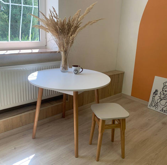 Обеденный стол круглый LION Маями-1 деревянные ножки Нимфея Альба (белый) (LION-041002)