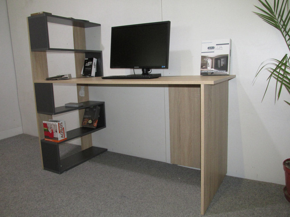 Cтол компьютерный с полками М-ЗОН Джеко 1416L левый Сонома/Антрацит (MZN-031027)