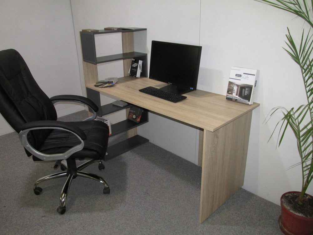 Cтол компьютерный с полками М-ЗОН Джеко 1416L левый Сонома/Антрацит (MZN-031027)