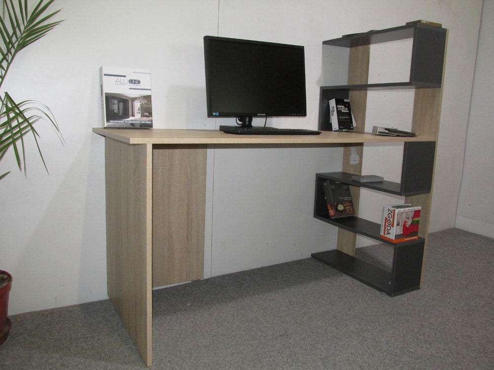 Cтол компьютерный с полками М-ЗОН Джеко 1416P правый Сонома/Антрацит (MZN-031030)