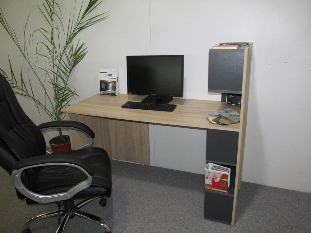 Cтол компьютерный с полками М-ЗОН Джеко 1416P правый Сонома/Антрацит (MZN-031030)