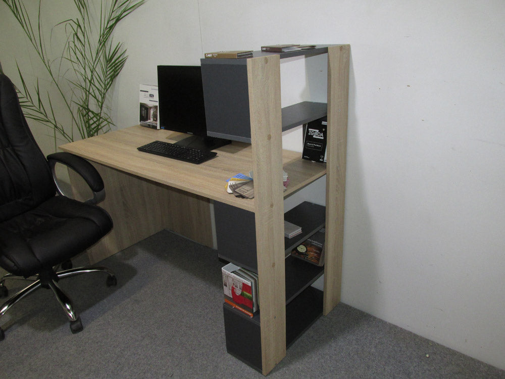 Cтол компьютерный с полками М-ЗОН Джеко 1416P правый Сонома/Нимфея Альба (белый) (MZN-031029)