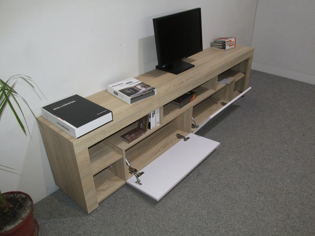 Тумба под телевизор с 5 полками М-ЗОН Джеко 200 Сонома/Нимфея Альба (белый) (MZN-031038)