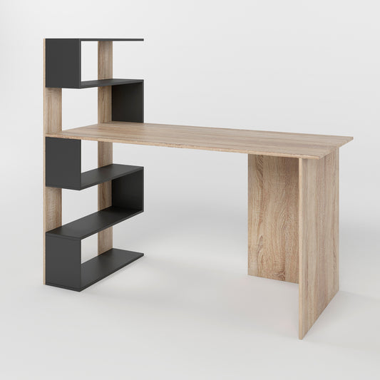 Cтол компьютерный с полками М-ЗОН Джеко 1416L левый Сонома/Антрацит (MZN-031027)