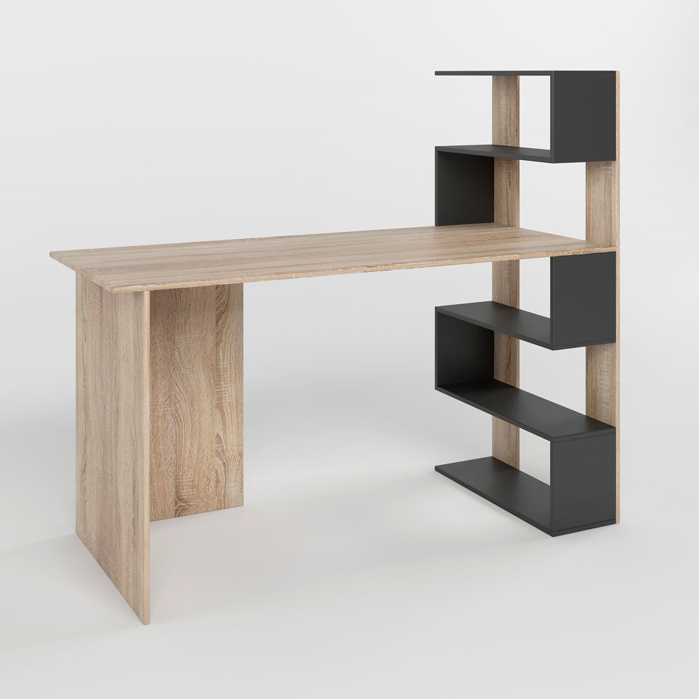 Cтол компьютерный с полками М-ЗОН Джеко 1416P правый Сонома/Антрацит (MZN-031030)