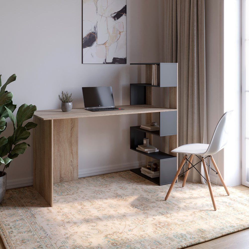 Cтол компьютерный с полками М-ЗОН Джеко 1416P правый Сонома/Антрацит (MZN-031030)