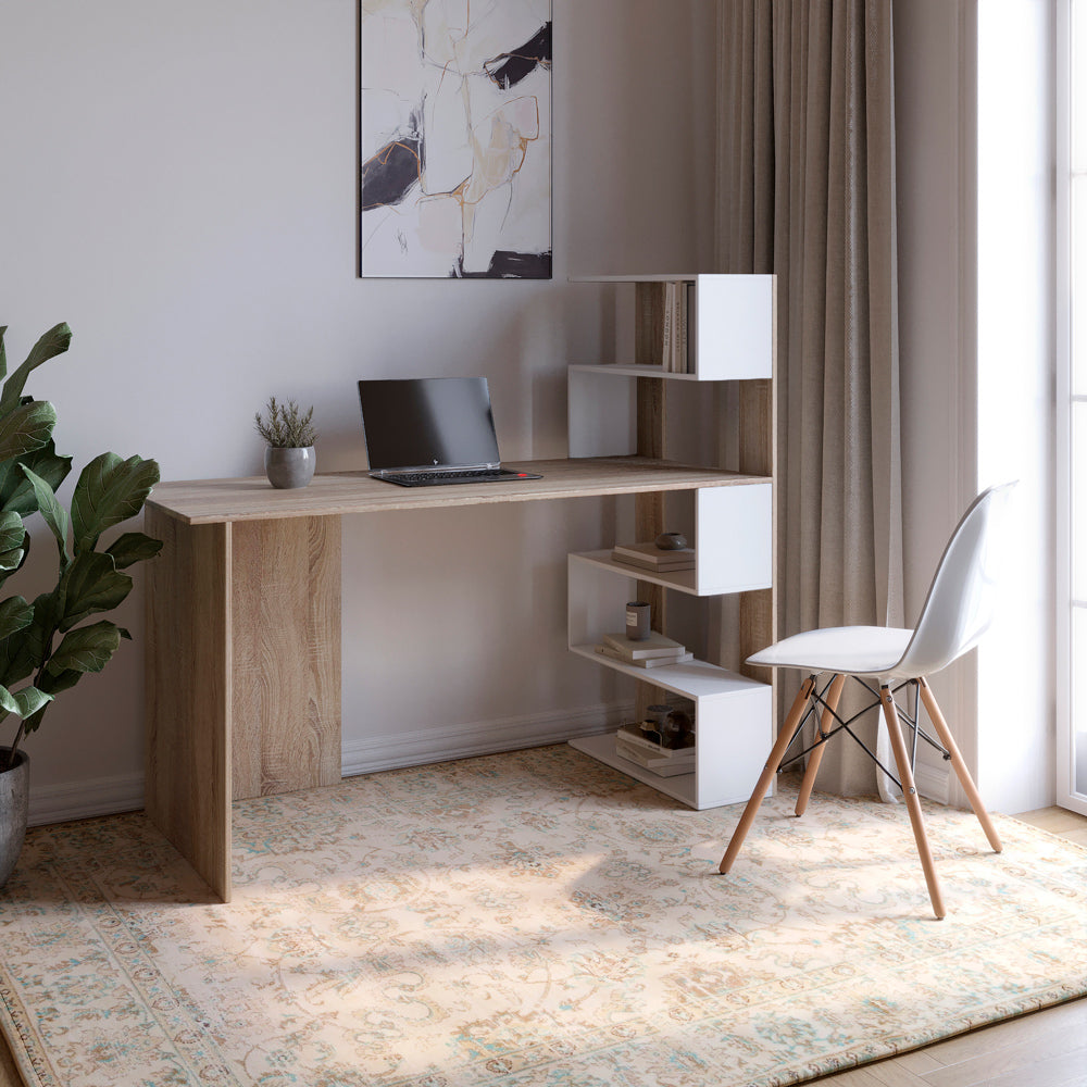 Cтол компьютерный с полками М-ЗОН Джеко 1416P правый Сонома/Нимфея Альба (белый) (MZN-031029)