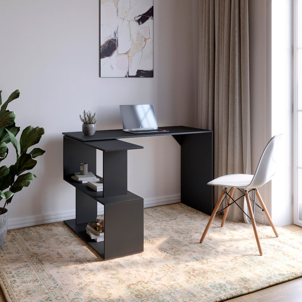 Cтол компьютерный поворотный с полками М-ЗОН Джеко 1200 Антрацит (MZN-031033)