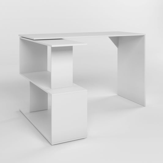 Cтол компьютерный поворотный с полками М-ЗОН Джеко 1200 Нимфея Альба (белый) (MZN-031031)