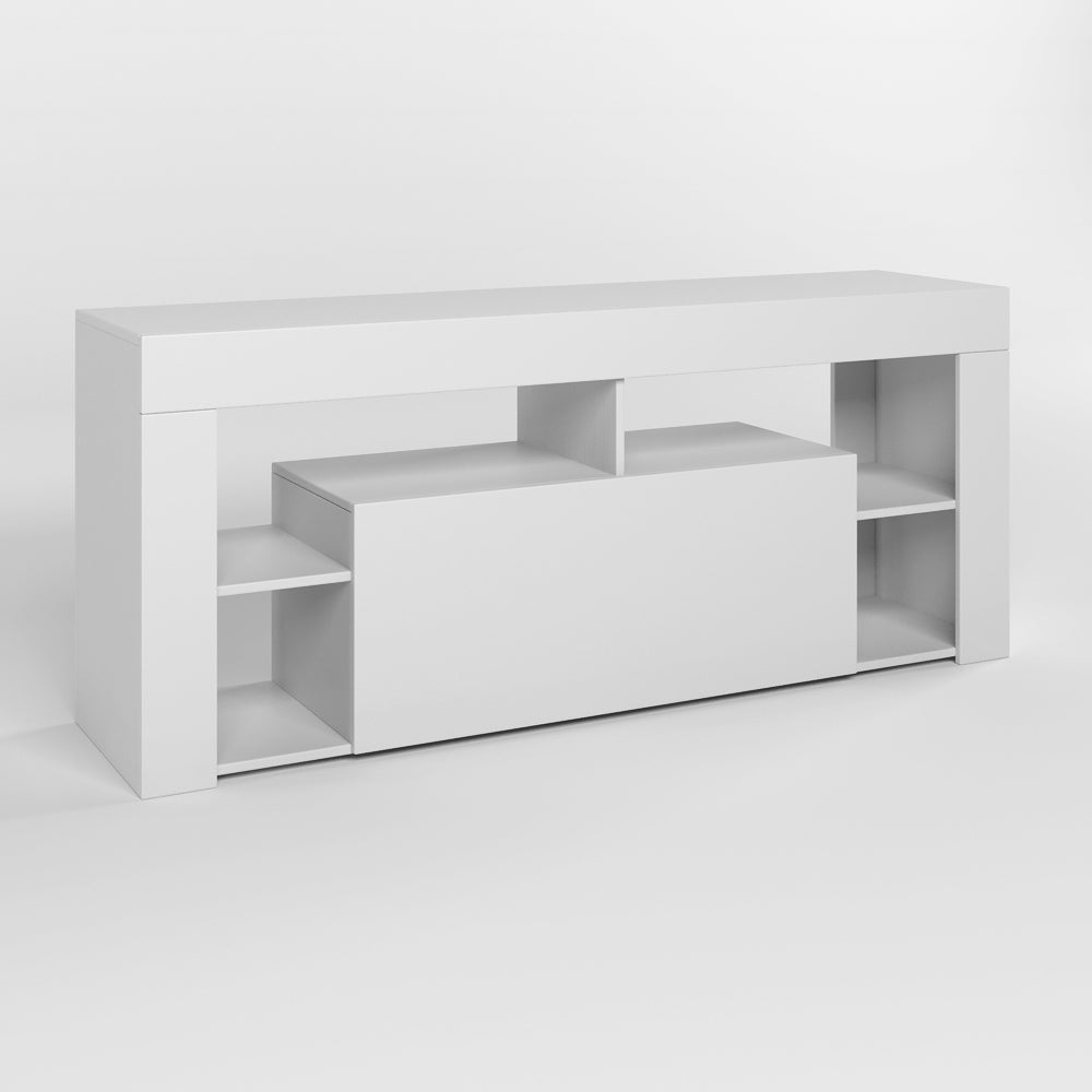 Тумба под телевизор с 4 полками М-ЗОН Джеко 140 Нимфея Альба (белый) (MZN-031034)