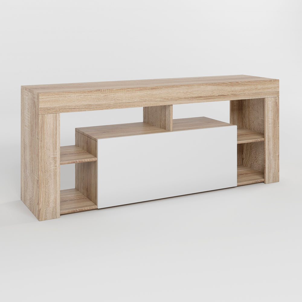 Тумба под телевизор с 4 полками М-ЗОН Джеко 140 Сонома/Нимфея Альба (белый) (MZN-031035)