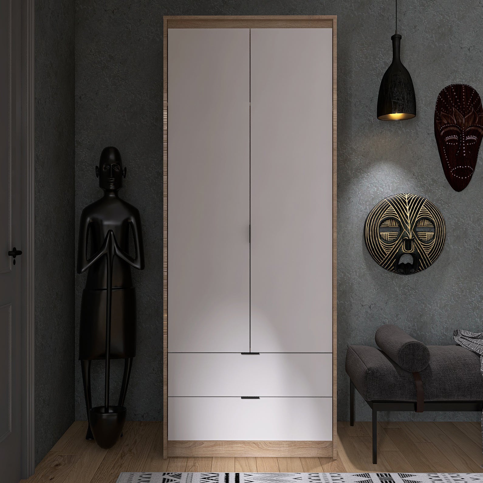 Шкаф для одежды с 2 полками над выдвижными ящиками Эверест Сити-800 80,2х50х204,6 см Дуб сонома/Белый (DTM-071141)