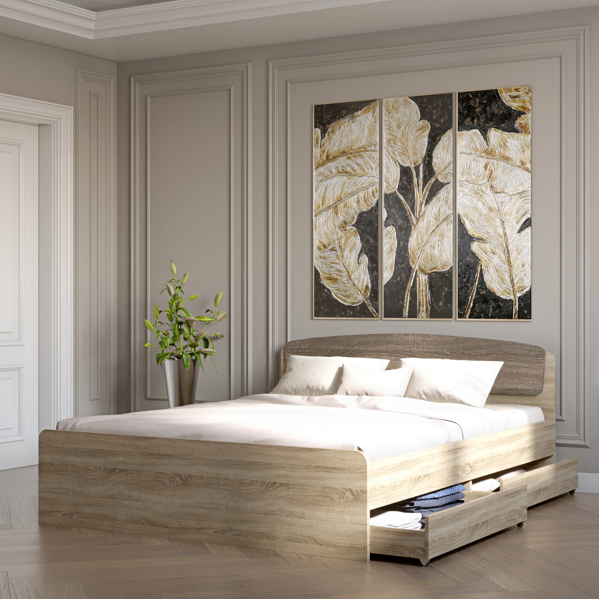 Двуспальная кровать Эверест Астория с двумя ящиками 160х200 см сонома/трюфель (DTM-2489)