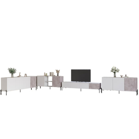 Комплект модульный для гостиной LION Грей 4 элемента с черными металлическими ножками Нимфея Альба (белый)/Камень (LION-042830)