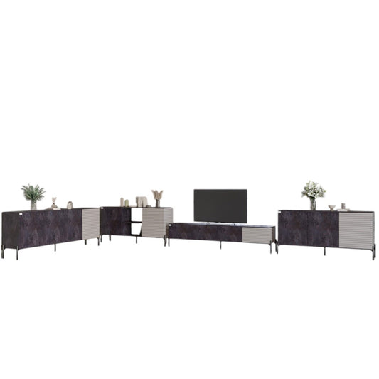 Комплект модульный для гостиной LION Грей 4 элемента с черными металлическими ножками Бетон темный/Кашемир (LION-042845)