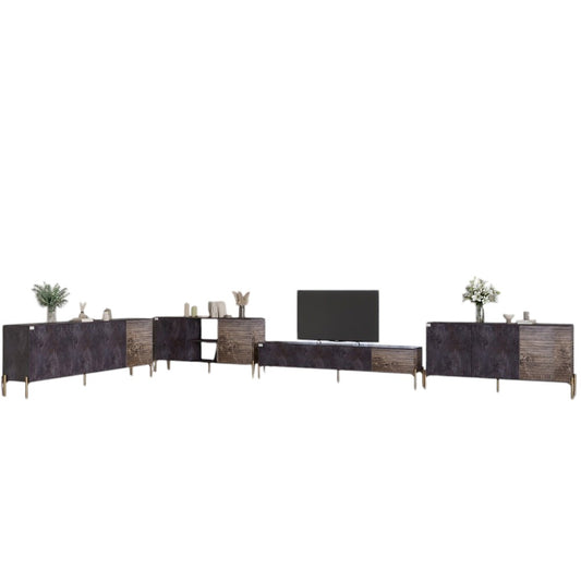 Комплект модульный для гостиной LION Грей 4 элемента с золотыми металлическими ножками Бетон темный/Дерево (LION-042891)