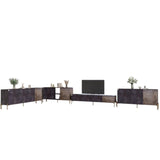 Комплект модульный для гостиной LION Грей 4 элемента с золотыми металлическими ножками Бетон темный/Дерево (LION-042891)