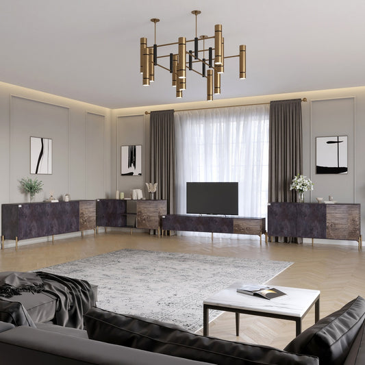 Комплект модульный для гостиной LION Грей 4 элемента с золотыми металлическими ножками Бетон темный/Дерево (LION-042891)