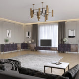 Комплект модульный для гостиной LION Грей 4 элемента с золотыми металлическими ножками Бетон темный/Дерево (LION-042891)