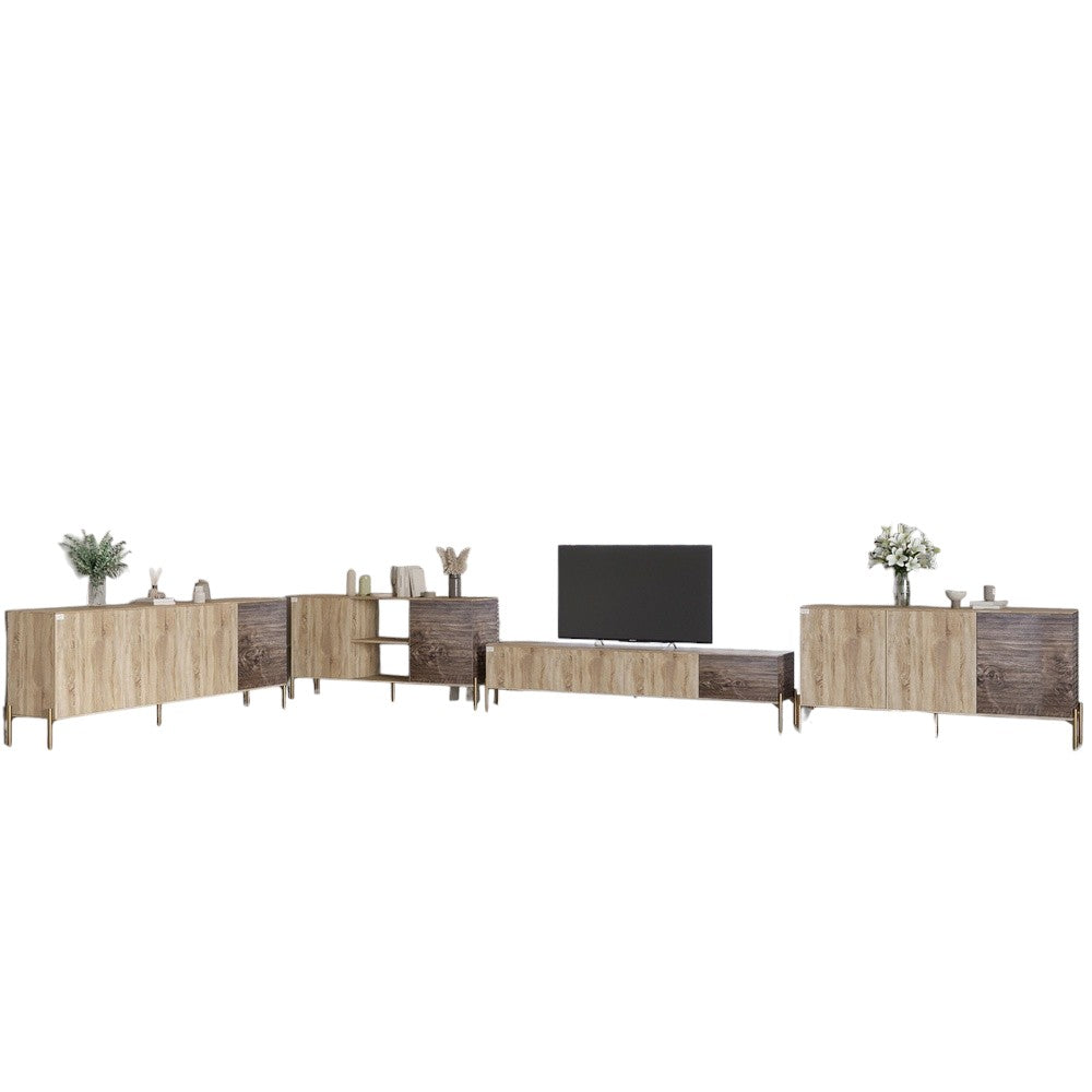 Комплект модульный для гостиной LION Грей 4 элемента с золотыми металлическими ножками Дуб сонома/Дерево (LION-042881)