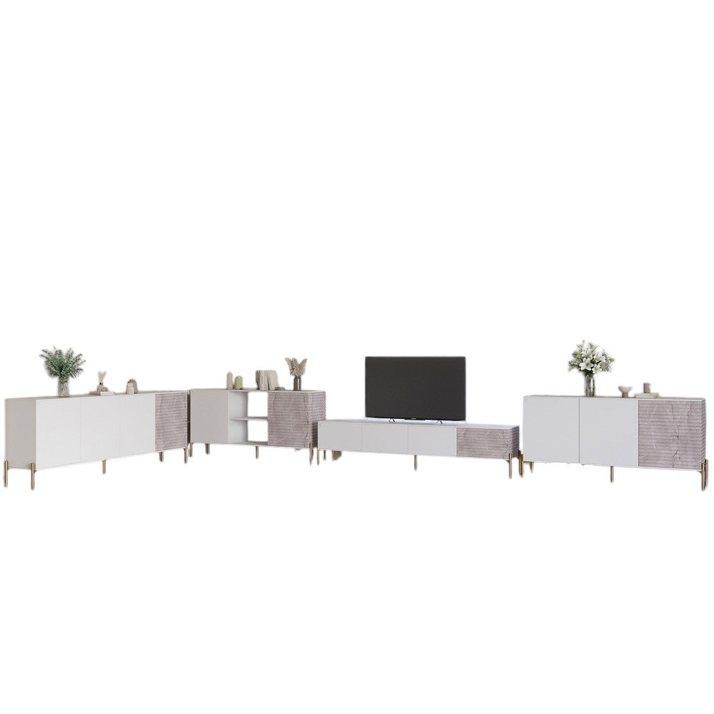 Комплект модульный для гостиной LION Грей 4 элемента с золотыми металлическими ножками Нимфея Альба (белый)/Камень (LION-042935)