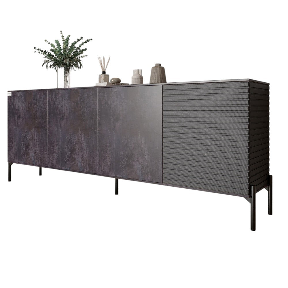 Комод в гостиную на черных металлических ножках LION Грей 204x38x76,5 см Бетон темный/Асфальт (LION-042465)