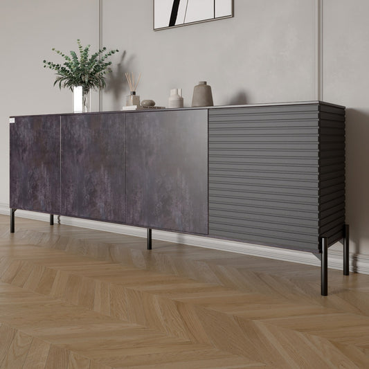 Комод в гостиную на черных металлических ножках LION Грей 204x38x76,5 см Бетон темный/Асфальт (LION-042465)