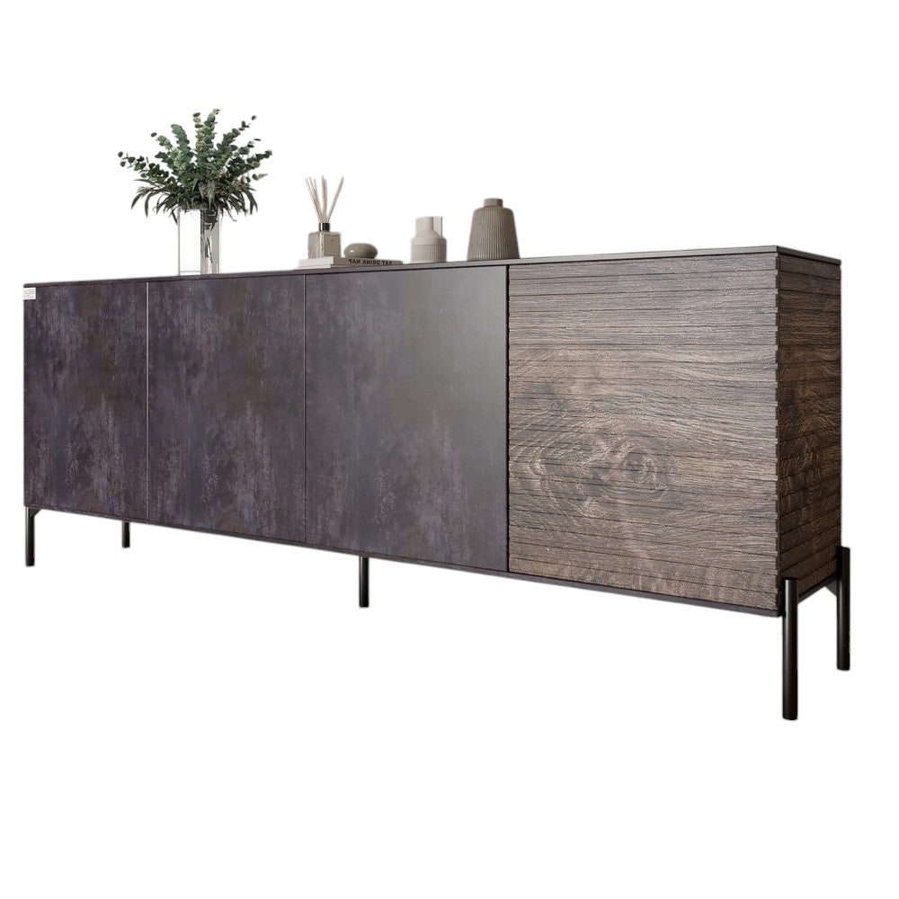 Комод в гостиную на черных металлических ножках LION Грей 204x38x76,5 см Бетон темный/Дерево (LION-042515)