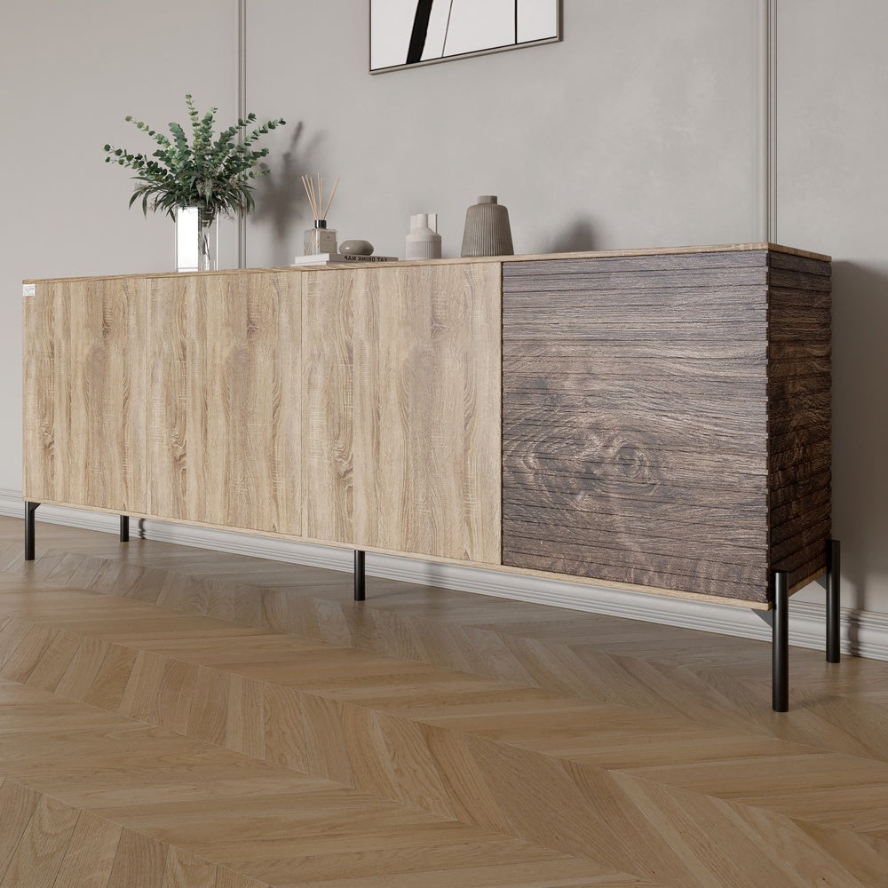 Комод в гостиную на черных металлических ножках LION Грей 204x38x76,5 см Дуб сонома трюфель/Дерево (LION-042505)
