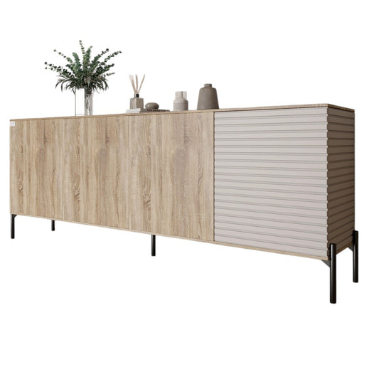 Комод в гостиную на черных металлических ножках LION Грей 204x38x76,5 см Дуб сонома трюфель/Кашемир (LION-042635)