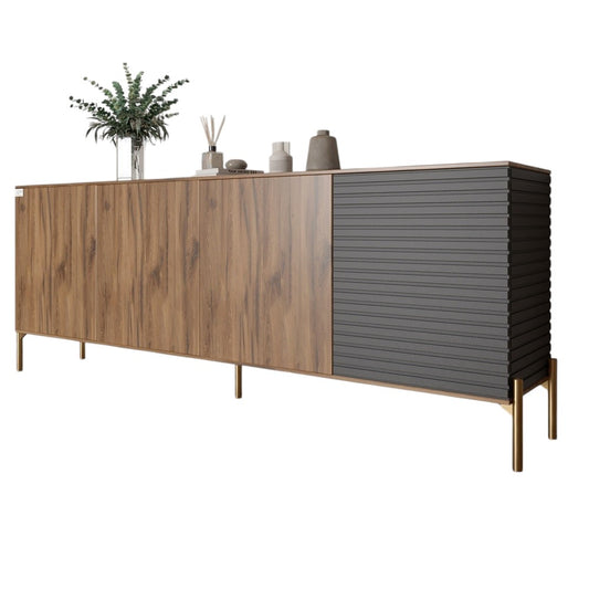 Комод на золотых металлических ножках LION Грей 204x38x76,5 см Дуб Ливорно/Асфальт (LION-042675)